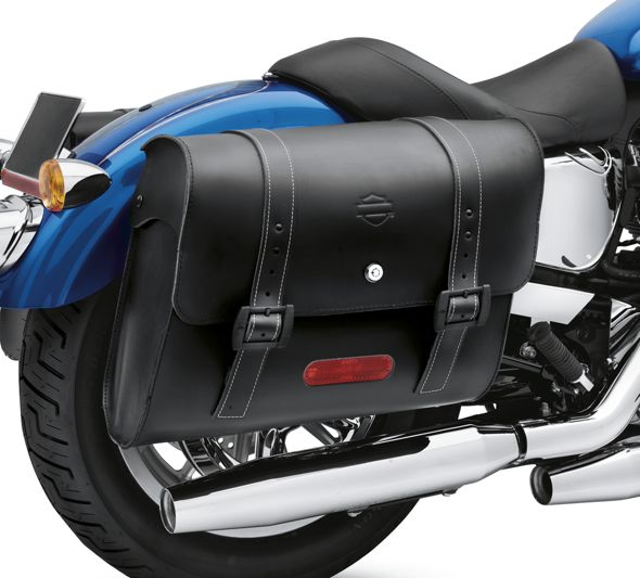 rigid leather locking saddlebags